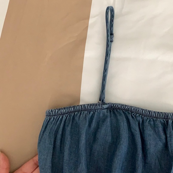 EXPRESS | Denim Square Neck Tiered Mini Dress - Picture 11 of 17